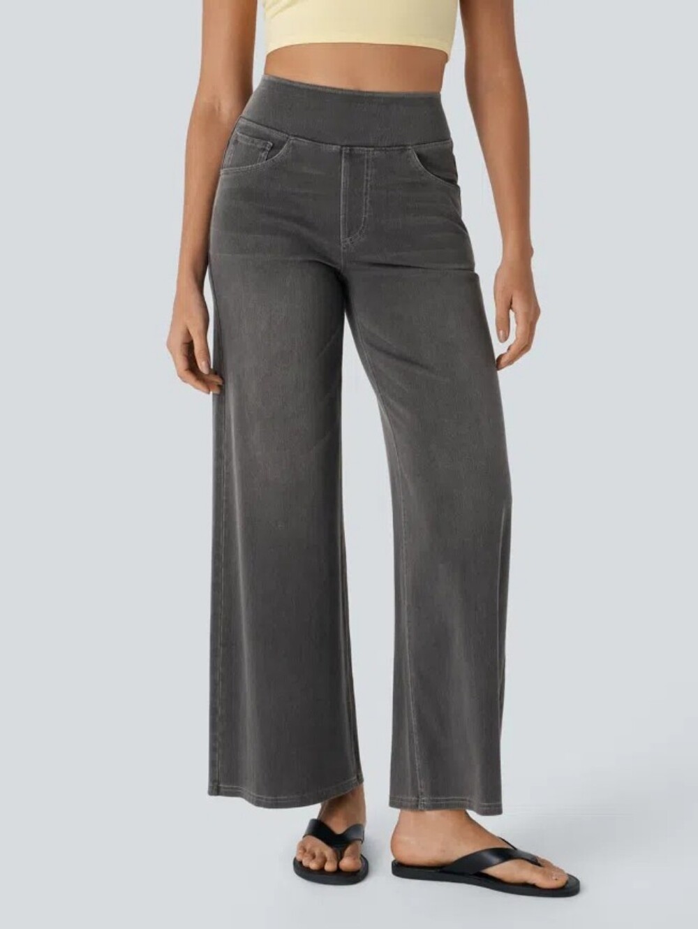 Halara TALL Gray Flex High Waisted Baggy Wide Leg Washed Casual Jeans Pockets XL